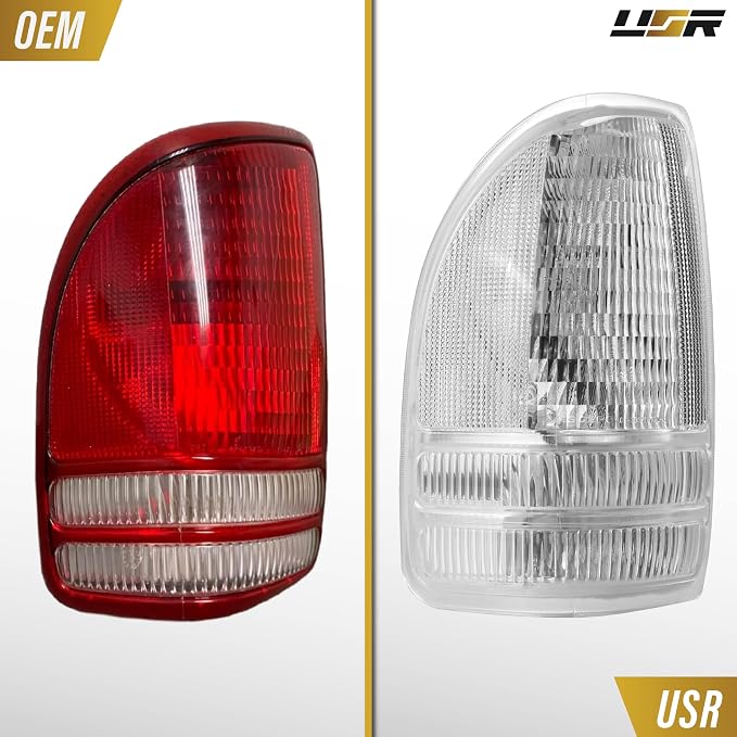USR 97-04 Dakota PickUp Trucks Tail Light – Rear Tail Lamps (Left + Right) Pair - Compatible with 1997-2004 Dodge Dakota Pick Up Truck All Models/Trims (CLEAR LENS TAIL LIGHTS with RED BULBS)