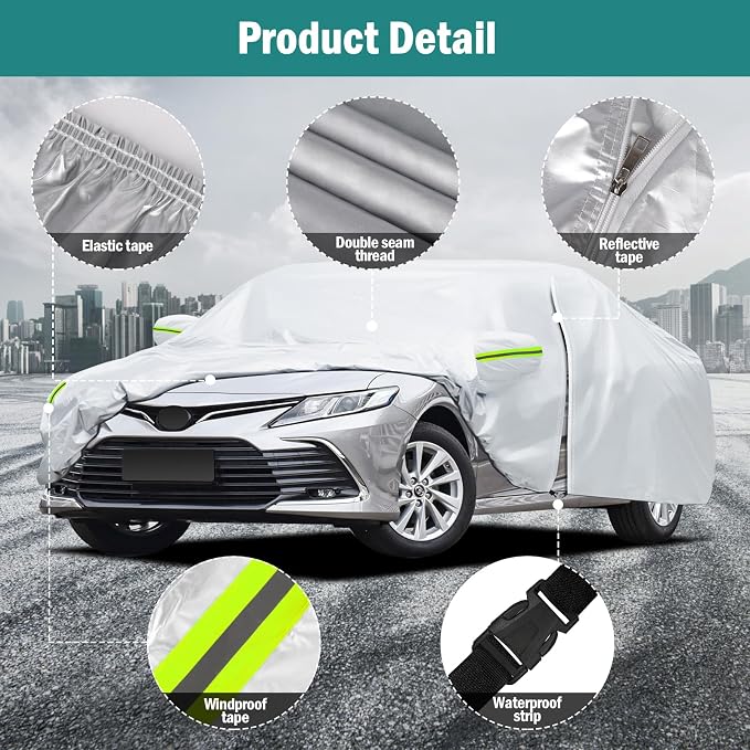Car Cover Custom Fit for Toyota Camry 1996-2026, for Honda Accord 2001-2026, Waterproof All Weather for Automobiles Full Exterior Cover Rain Sun UV Protection with Door Zipper