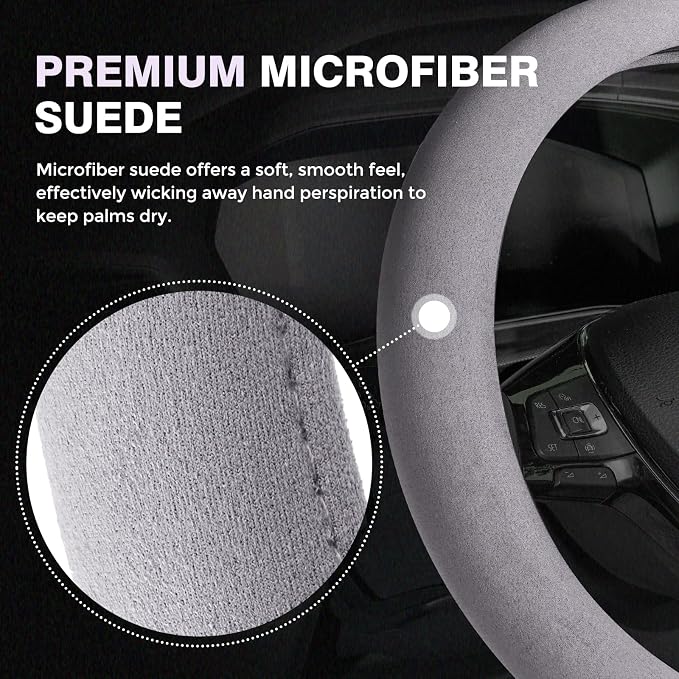 FLORICH Winter Steering Wheel Cover, Microfiber Suede Car Steering Wheel Covers with Anti-Slip Lining, Breathable Elastic Car Steering Wheel Protector Soft, Universal Standard Size 14-15 inch