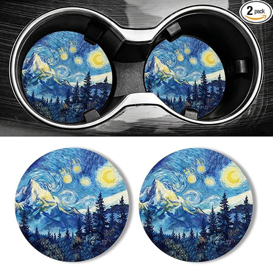 WOCOCN Car Coasters for Cup Holders - 2 Pack 2.75" Universal Rubber Car Cup Coaster, Non-Slip Waterproof Car Interior Accessories, Cute Car Decor Gifts for Women and Men (Starry Sky)