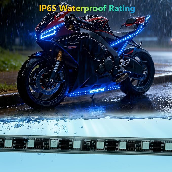 Motorcycle LED Underglow Kit, RGB LED Strips Waterproof Motorcycle Lights, Motorcycle Lights Underglow Kit with APP Control (10Pcs+APP+USB)