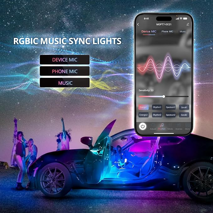 OPT7 Aura DreamColor RGBIC Interior SUV & Van Lights with App & Remote | Chasing Rainbow Effects, Extended Footwell Ambient Lighting, Full SUV Coverage, 3-Row Car Decor, Music Sync, 6PC Kit