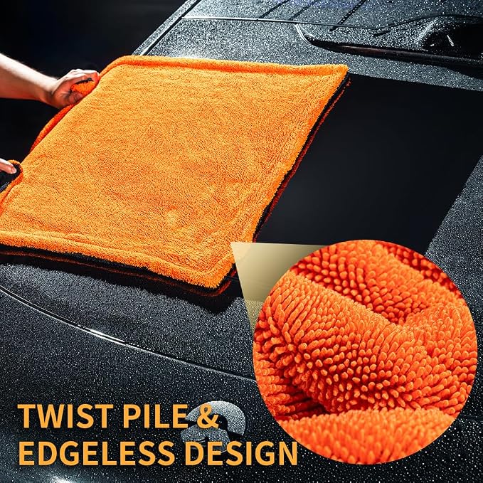 SGCB 24"x36" Car Drying Towel, 1200GSM Microfiber Towel for Cars, Twisted-Loop Drying Towel Car Detailing, Double Sided Super Absorbent, No Water Spots, Label-Free Design Car Towel
