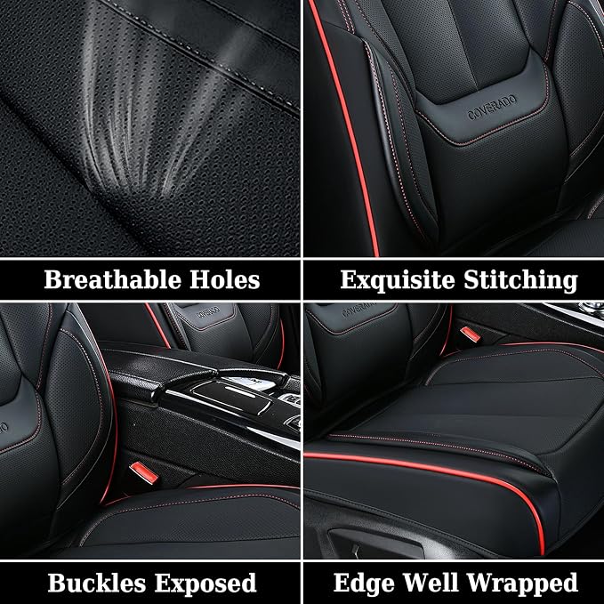 Coverado Car Seat Covers, Seat Covers for Cars, Waterproof Leather Auto Seat Protectors, Leather Car Seat Cushion, Car Interiors Accessories Universal Fit for Most Cars