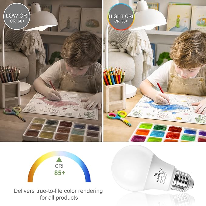 A19 LED Light Bulbs, 60W Equivalent, 4000K Natural White LED Bulb with E26 Standard Base, Efficient 9W, Non-Dimmable, 800 Lumens, 120V, CRI 85, Eye-Friendly for Bedroom Living Room, 6 Pack