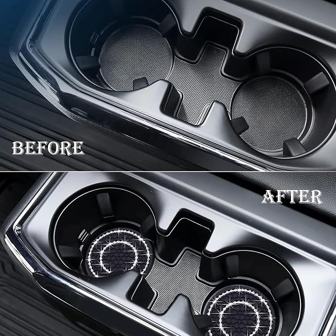 2PCS Bling Crystal Rhinestone Cup Holder Coaster, 2.75 inch Soft Silicone Anti-Slip Shockproof, Car Cup Holder Insert Coasters, Universal Car Interior Accessories for Women (Black & White)