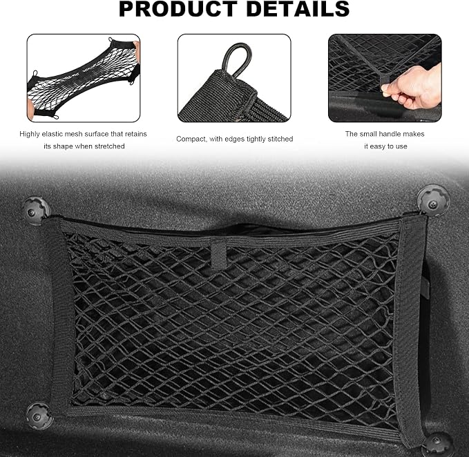 2 PCS Small Cargo Nets, 18"×10" Double Layer Car Organizer Net with Mounting Screws & Hooks, Stretchable Cargo Netting Storage Pouch for Car Truck SUV RV Boat Trunk