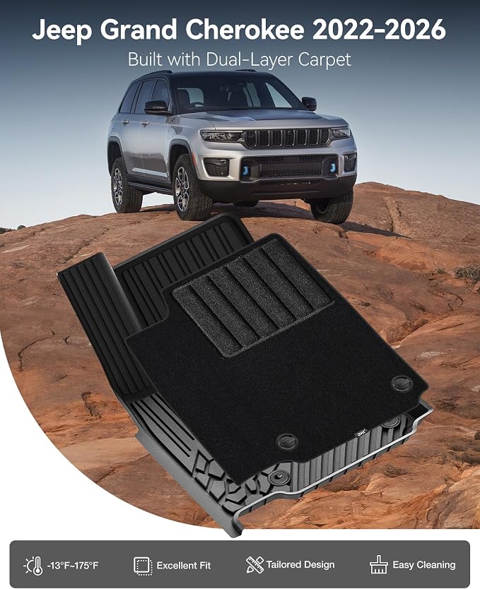 3W Floor Mats & Cargo Liner Fit 2022-2025 2026 Jeep Grand Cherokee(Non L or WK) Carpets for 1st Rows Black Mats Custom Fit for Grand Cherokee, 6PCS