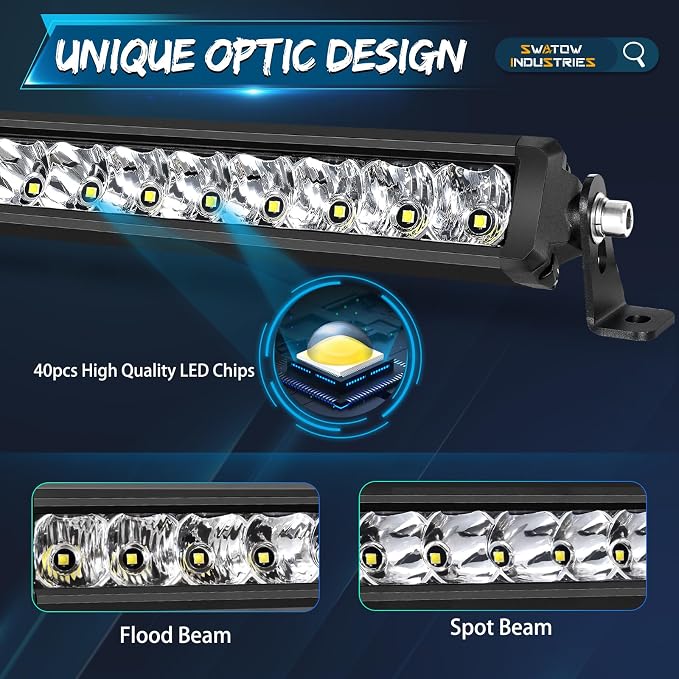 40 Inch Light Bar Slim, SWATOW INDUSTRIES 200W 40 Inch Single Row LED Bar Spot Flood Offroad Driving Light Roof Rack Light for UTV SUV Truck Pickup ATV Wrangler Toyota F150 Ram