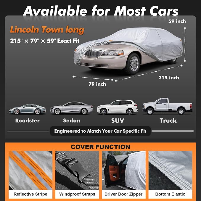 Car Cover Waterproof All-Weather,Outdoor Full Exterior Covers Custom Fit for Dodge Charger,Buick Roadmaster Skylark Century Riviera,Cadillac DeVille,Monterey,etc,Size C7(See Size Chart)