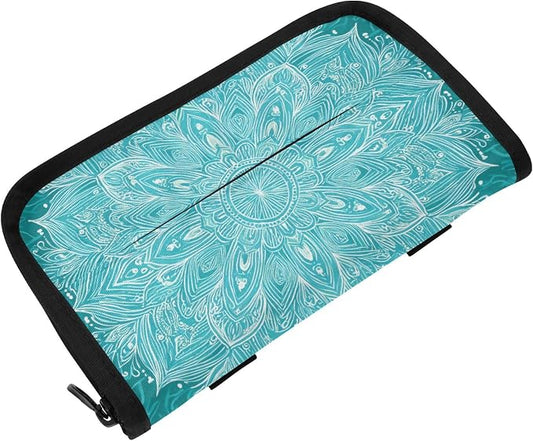Car Tissue Holder Car Napkin Holder Tissue Box Dispenser Storage Case Sun Visor Mask Holder Accessories with Adjustable Straps Reusable Refillable Vintage Turquoise Mandala