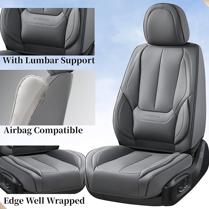 Coverado Car Seat Covers, Seat Covers for Cars, Waterproof Leather Auto Seat Protectors, Leather Car Seat Cushion, Car Interiors Accessories Universal Fit for Most Cars