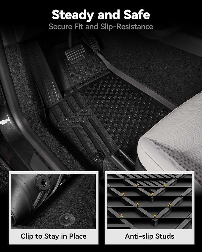 3W Floor Mats Compatible for Tesla New Model Y 2025 2026 Juniper(Not for Standard), TPE All Weather Custom Fit Floor Liner for Model Y, 1st & 2nd Row Set Car Mats, Black
