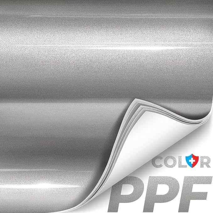 ColorFusion PPF by VViViD, Gloss GT Silver Dry Apply PPF Vinyl Car Wrap Roll 1ft x 5ft