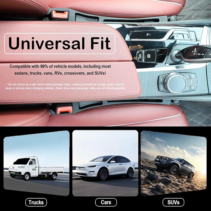 Carseat Gap Filler Organizer 2 Pack, 6 in 1 Car Side Seat Gap Plug Strip with Storage Slot, Window Breaker and Hook, Automotive Seat Catcher or Spacer Interior Accessories Between Seats & Console