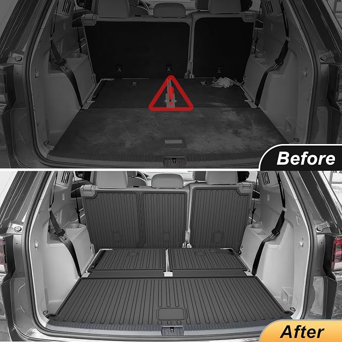 AOMSAZTO Cargo Liner & Seat Back Mats Fit for Volkswagen Atlas 2018-2026 | (NOT for Cross Sport) All Weather Protection Trunk Floor Liner for VW Atlas (2nd & 3rd Row Backrest +Cargo Mat)