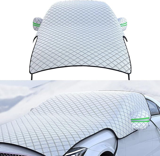 1 PC Car Half Car Cover Sunshade, Windshield Hood Front Window All-Season Protection Waterproof Dustproof Frostproof Car Cloth, Outdoor Foldable Protective Cover, Universal for Cars (Silver)