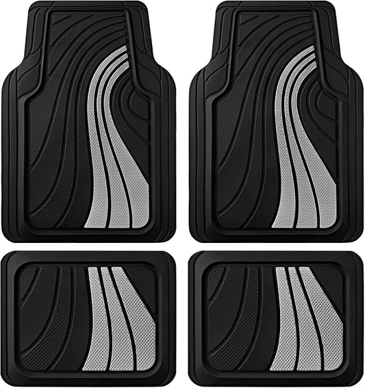 Road Comforts Car Floor Mats Full Set – Front & Rear Car Floor Mats with Aluminum Design, Anti-Slip Backing, All-Weather Protection, Trim-to-Fit Car Mats for Most Sedans, SUVs & Vans - Sliver
