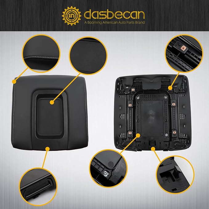 Dasbecan Center Console Lid Compatible with 2014-2018 Chevy Chevrolet Silverado/GMC Sierra 1500 2500HD 3500HD Front Center Console Armrest Lid with Liner Mat Black Replace 22881398