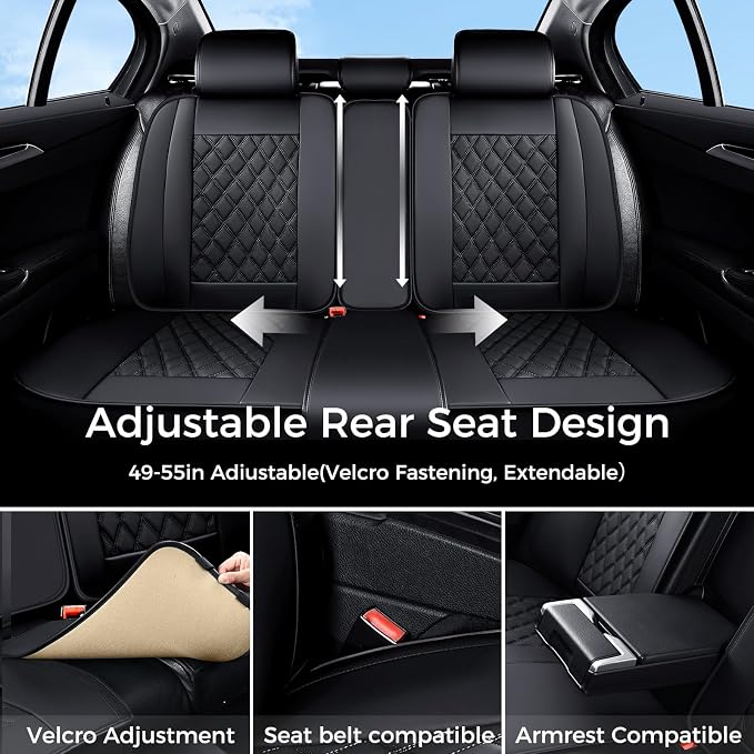 Huidasource Seat Covers Full Set, 5 Layers Full-Cover Leather Seat Cover Hollow Design Airbag Pops, Front ＆ Back Seat, Seat Covers for Most Cars, Vans, Trucks, SUVs Universal Fit (Full Set/Black)