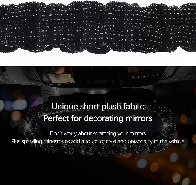 Bling Rear View Mirror Cover with Crystal Rhinestones,Fluffy Car Mirror Cover Car Decor for Women,Universal Rear View Mirror Accessories for Most Cars,SUVs,Trucks (Black Diamond)