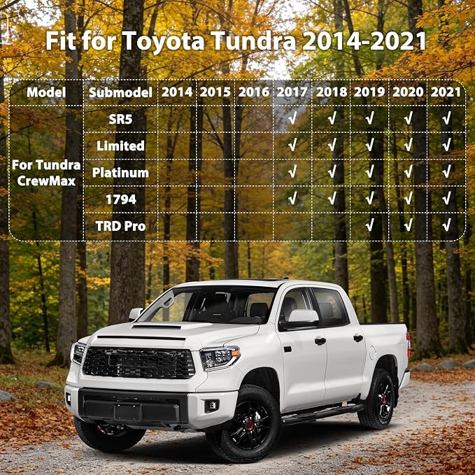 Floor Mats for 2014-2021 Toyota Tundra CrewMax Cab | All Weather TPE Floor Liners Custom Fit Tundra Heavy Duty Car Mats 1st & 2nd Mat Accessories Odorless Anti Slip Black
