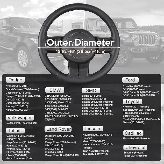 SEG Direct Car Steering Wheel Cover Large-Size for F150 F250 F350 Ram 4Runner Tacoma Tundra Range Rover with 15 1/2 inches-16 inches Outer Diameter, Black and Beige Microfiber Leather