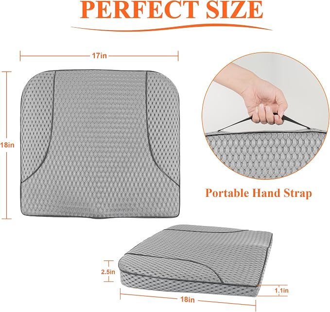 kingphenix Premium Car Seat Cushion, Memory Foam Driver Seat Cushion to Improve Driving View- Coccyx & Lower Back Pain Relief - Seat Cushion for Car, Truck, Office Chair (4D Mesh Gray)