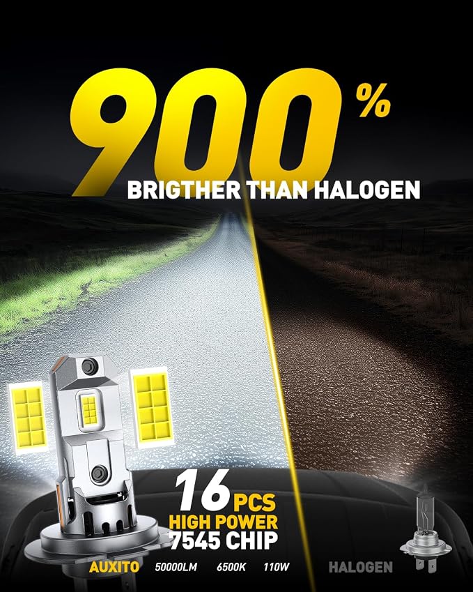 AUXITO H7 Bulbs, 900% h7ll LED Super Bright, Mini Size, Plug N Play, Long Lifespan, 2PCS