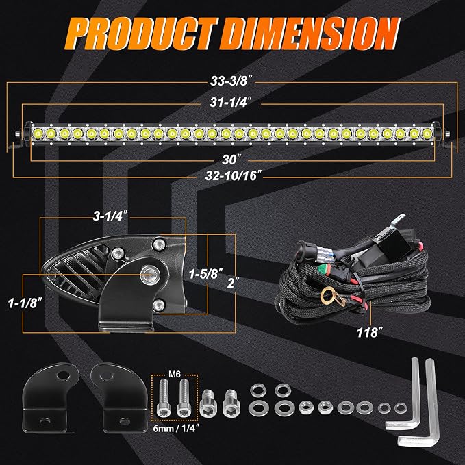 30 Inch Light Bar 2026 Upgraded, Lumimotor Slim Single Row LED Light Bar Spot Beam Off Road Lights for Truck UTV SUV Wrangler F-150 Ranger Explorer 4Runner Tacoma, 3 Years Warranty