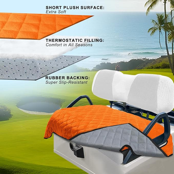 YOKYHOM Golf Cart Seat Covers, Thickened Short Plush Seat Towel Blanket with Non-Slip Backing, Soft & Heavy Duty, Fits Most 2 & 4 Passenger EZGO Yamaha Club Car, 51"x30.5", Orange