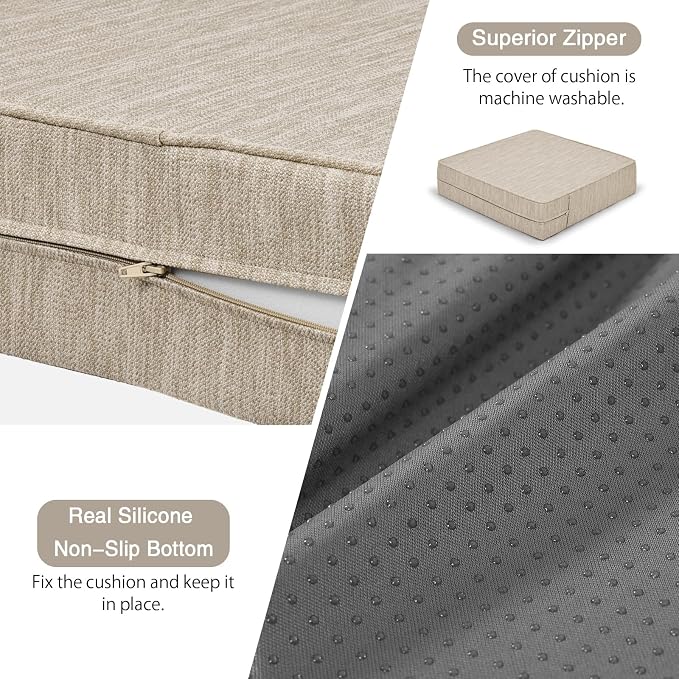 baibu 20x20x5 Inch Square Gel Memory Foam Recliner Cushions for Elderly, Dual-Layer Non-Slip Recliner Seat Cushion Suitable for Couch for Easy to Stand Up & Reduce Hip & Lumbar Pain, Beige