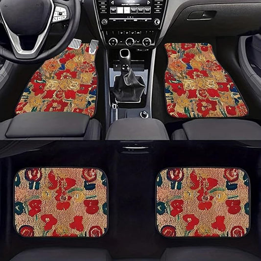 Car Floor Mats Non-Slip Automotive Floor Mats All-Weather Front Rear Car Floor Foot Mat Sets of 4 Pieces Foot Mats Rugs Carpet for Car Trucks SUV Sedans (Fangao-02)