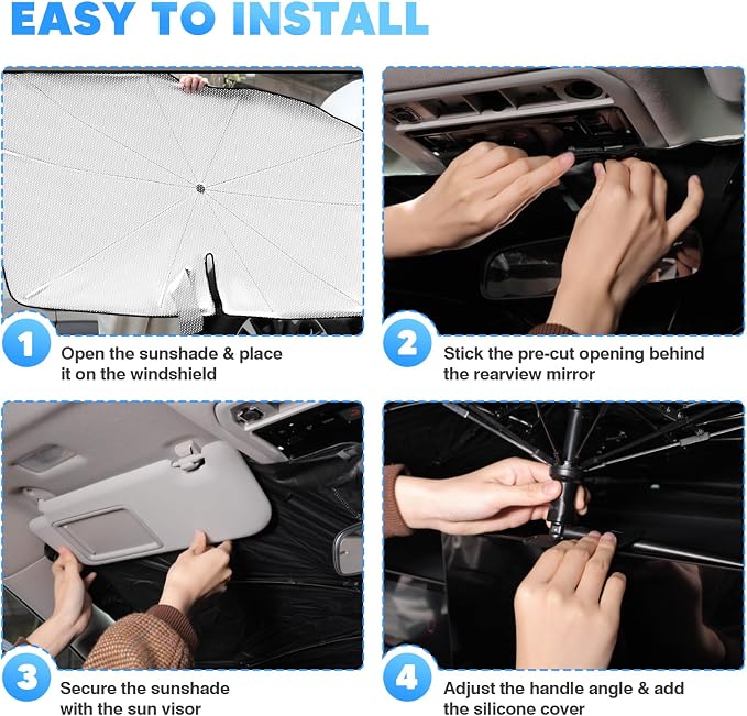 KUST Ice Crystal Sun Shade Umbrella for 2019-2026 Chevrolet Silverado 1500/ GMC Sierra 1500 2500, 2020-2026 Silverado 2500 3500 | Custom Fit Windshield Sunshade with Bendable Handle | Blocks UV Rays
