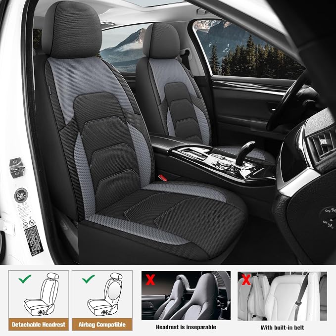 CAROMOP 3D Air Mesh Car Seat Covers 2 Front Seats,Breathable and Durable Seat Covers for Cars,Universal Fit for SUV,Vans,sedans, Trucks, Automotive Interior Covers(Black/Grey)