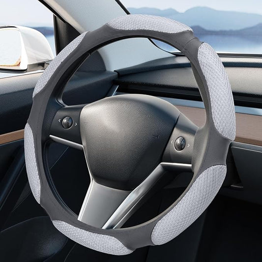 Wuyaoyao Car Steering Wheel Cover, 15 Inch PU Leather Anti-Slip Steering Wheel Covers Protector with Soft Hand Pad Cushion, Breathable & Comfortable, Universal Interior Car Accessories (Gray)