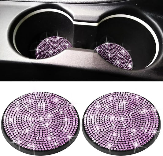 BFXM 2 PCS Bling Cup Holder Coaster, Car Accessories for Women 2.75 inch Diamond Universal Non-Slip Silicone Cup Holder Coasters, Sparkly Bling (Purple)