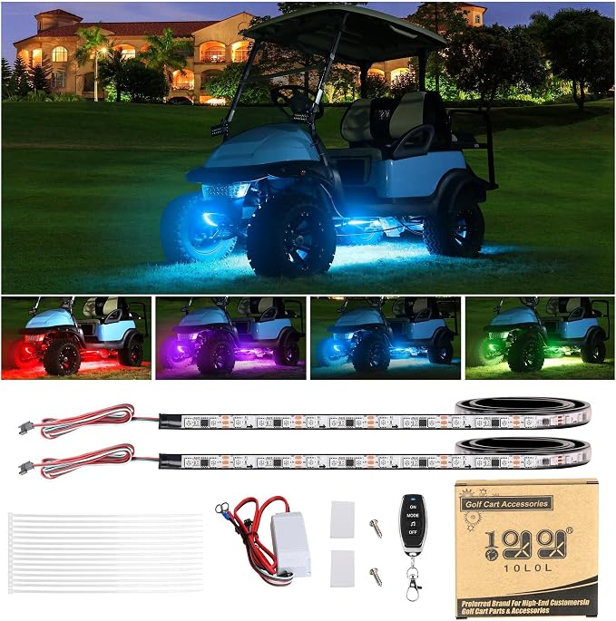 10L0L Golf Cart Underglow Light Kit with Canopy Lights, IP67 Waterproof, 24 Dream Color Modes Wireless Remote Music Sync, 12V-80V Wide Voltage Fit for Yamaha EZGO Club Car