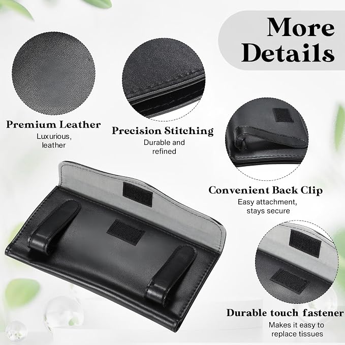 2 Pcs Black Car Tissue Holder with 20 Packs Tissue Refill Sun Visor Napkin PU Leather Backseat Napkin Mask Case Holder for Auto Accessories