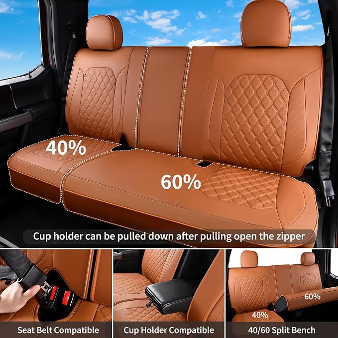 Huidasource Fit for Brown Chevy Silverado/GMC Sierra Rear Seat Covers, Thickened Split Nappa Leather Truck Back Seat Cover 2007-2013&2019-2026 1500, 2020-2026 2500HD 3500HD Crew Cab WT LS LT