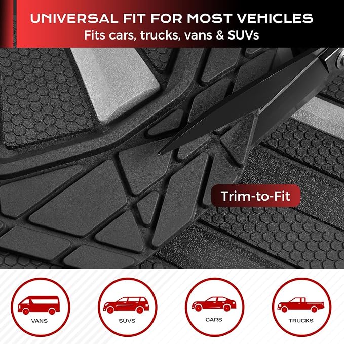 Coverado Car Floor Mats for Trucks, Waterproof All Weather Automotive Floor Mats for Front & Rear, Deep Dish Car Mat with Anti-Slip Backing, Trim to Fit Floor Liners for Cars (3 Pcs, Black&Gray)