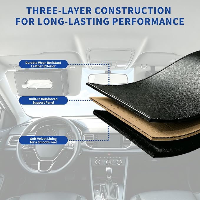 Car PU Leather Tissue Holder for Sun Visor and Back Seat Organizer | Tissues Box Cover for Sunvisor and Cars Backseat Large Rectangle Napkin Holder Fit for Various Tissue Sizes Box Organizer