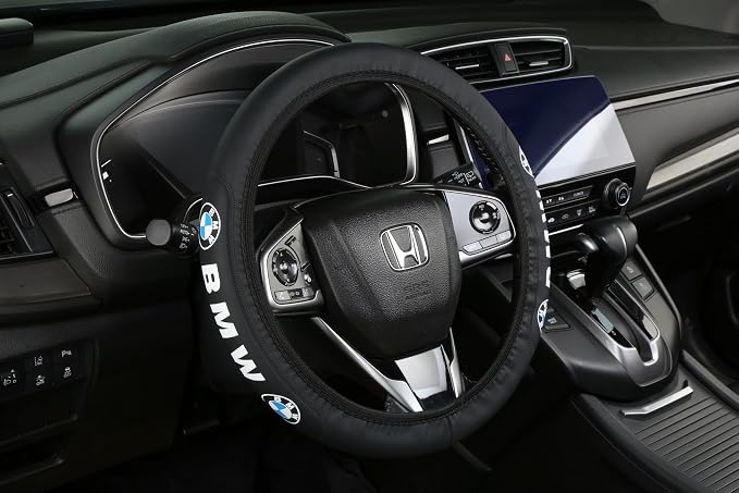 Car Steering Wheel Cover, Leather, Anti-Slip Lining, Universal Fit B-M-W, 14.5-15 Inch, Black
