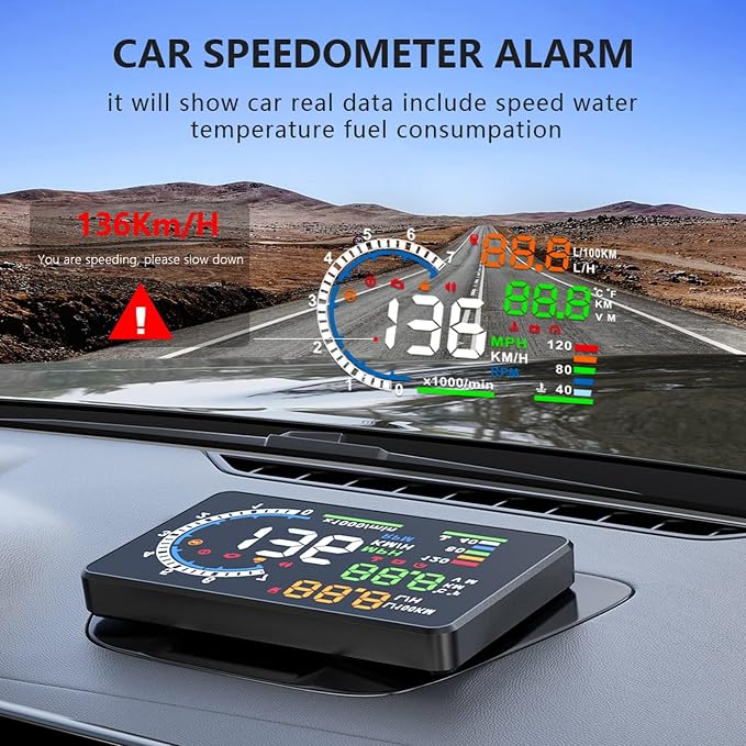 wiiyii Heads Up Display for Cars, Digital Speedometer for Car A8 with OBD Function, 5.5 Inch Large Screen, HUD Speedometer for Car for All Vehicles (OBD2 Speedometer A8)