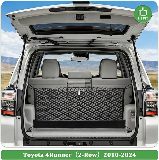 3-Layer Cargo Net for Toyota 4Runner(2Row) 2010-2024, Zipper Bag Trunk Net for SUV, Heavy Duty Oxford Cargo Organizer Storage Nets with Carabiners