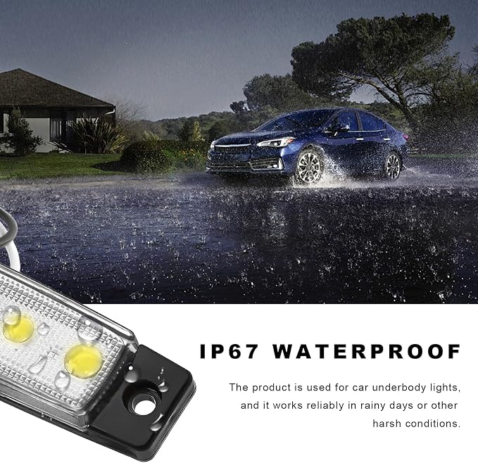 10 PCS Car LED Rock Strip Lights, 3.8" 6 LED Shockproof Thin Line Side Marker Clearance Light, Waterproof Exterior Underglow Wheel Fender Well Lighting Kit for Most Vehicles (White)