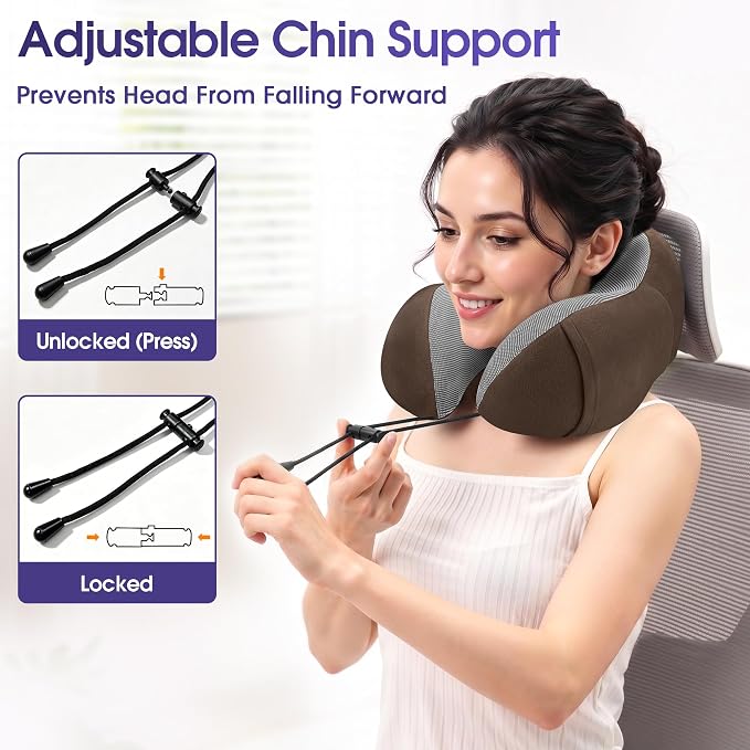 CloudBliss Travel Pillows for Airplane, 2 Pack Memory Foam Neck Pillows for Travel, Compact Neck Pillows for Long Flight Sleeping, Plane Accessories with Eye Mask, Earplugs, Storage Bag, Black & Brown