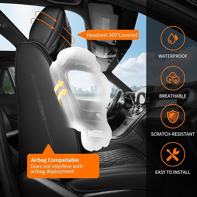 Black High-Density Nappa Leather Automotive Car Seat Covers Full Set | Univerasal Precision Fit,3D Contoured,Full Coverage,Waterproof,ThickTexture Nappa Leather,for most Suvs Trucks Sedans