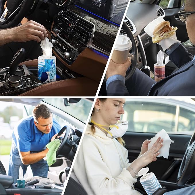 Car Tissues Cylinder 4 Packs Round Tissue Box Holder Fit for Car Cup Holder, Home Small Tissue Dispenser with Facial Tissues for Car Bathroom Office Travel