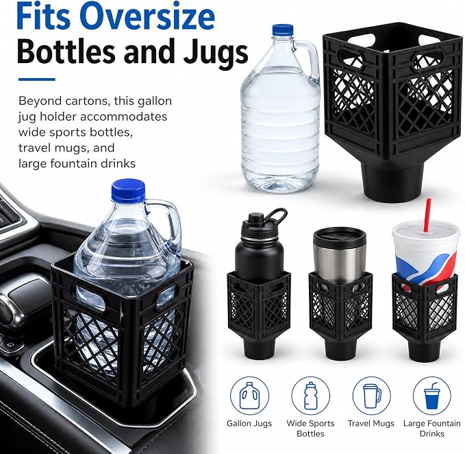 Car Cup Holder Expander for Half-Gallon Juice & Milk,Classic Milk Crate Cup Holder Adapter with Lattice Frame,Anti-Spill Square Cups Holders Insert for Car SUV Truck Interior